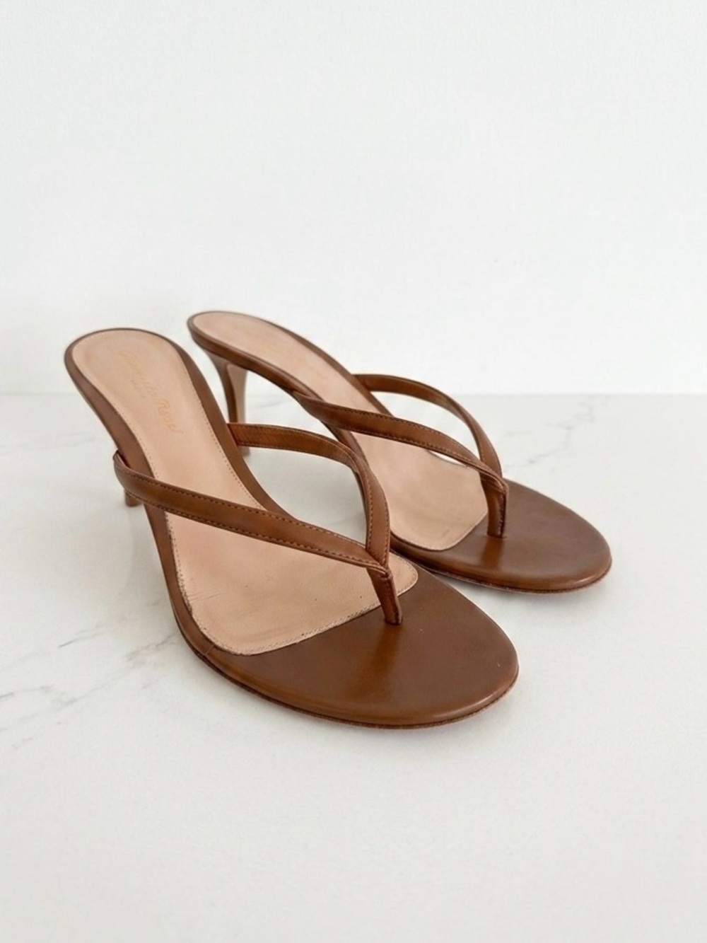 Gianvito Rossi Brown Leather Thong Heeled Sandals